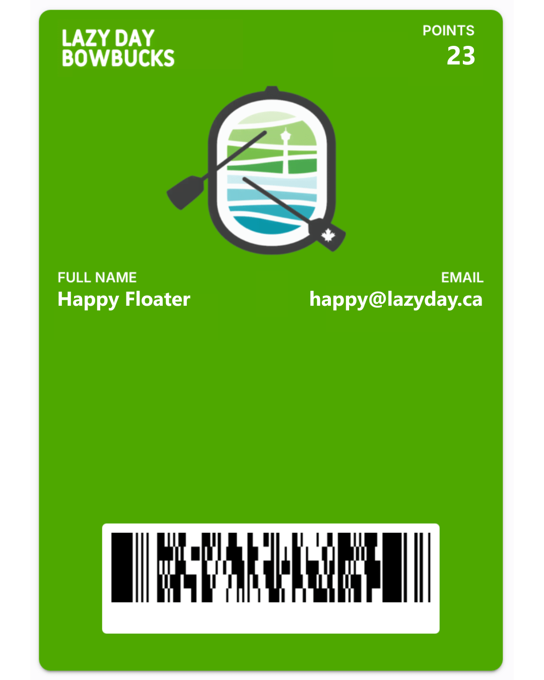 BowBucks card graphical user interface, application