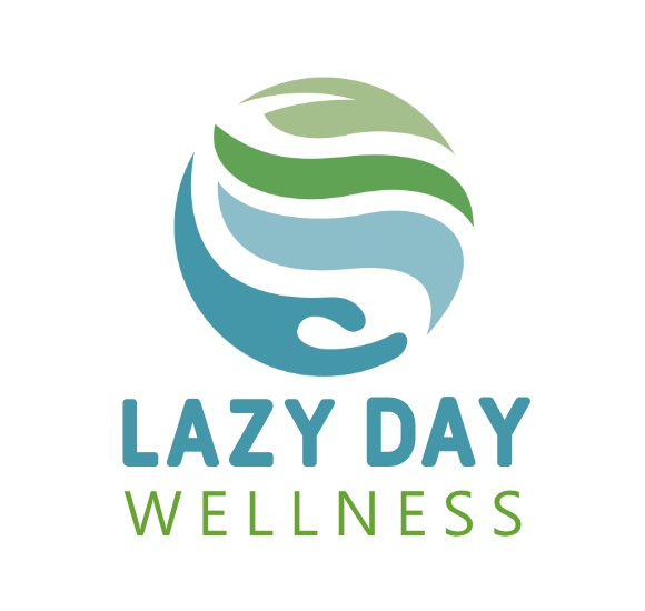 Abstract green and blue circle logo with 'Lazy Day Wellness' text below.